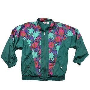 Bold Spirit Jacket Womens M 80s Floral Nylon Goldbergs Neon Windbreaker Lined